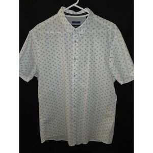 Joseph Abboud Slim Fit‎ Short Sleeve Paisley White Blue Shirt  Mens Size L NWOT